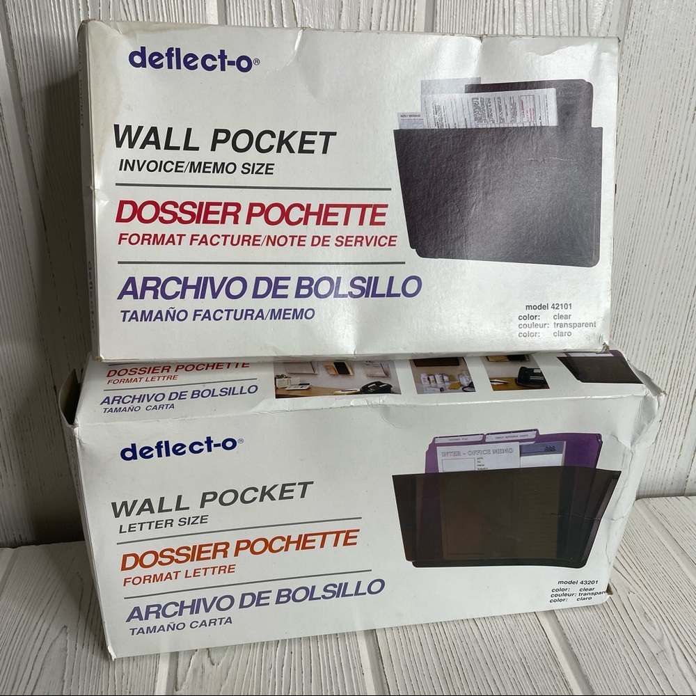 2 Deflect-O Clear Plastic Wall Pockets Office Letter Size & Memo Size New